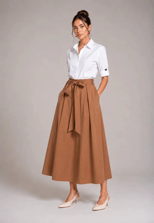 High - Waisted Cotton Sash Skirt – Caramello - ELLY