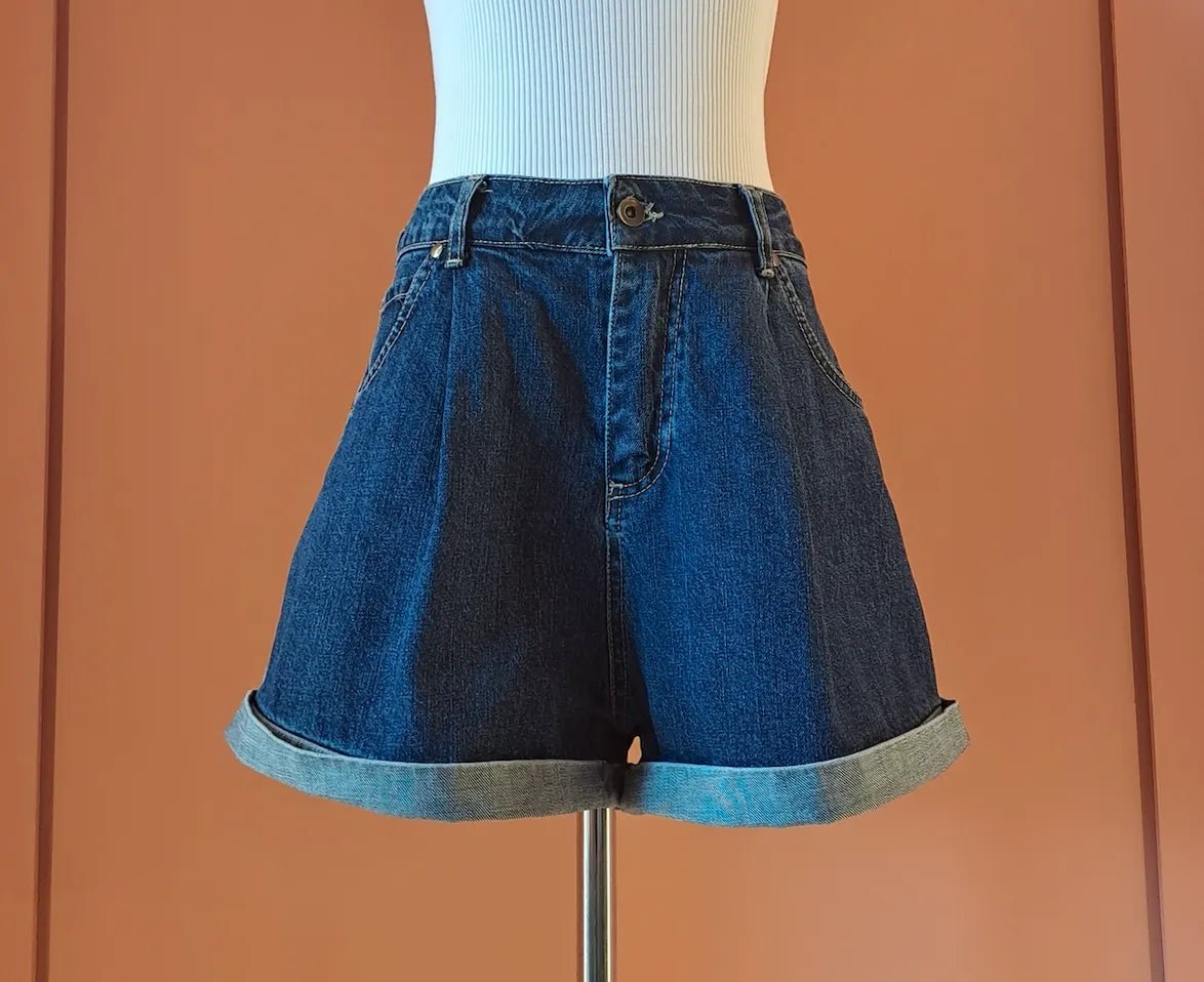 High - waisted rolled - hem shorts – Denim Blu - ELLY