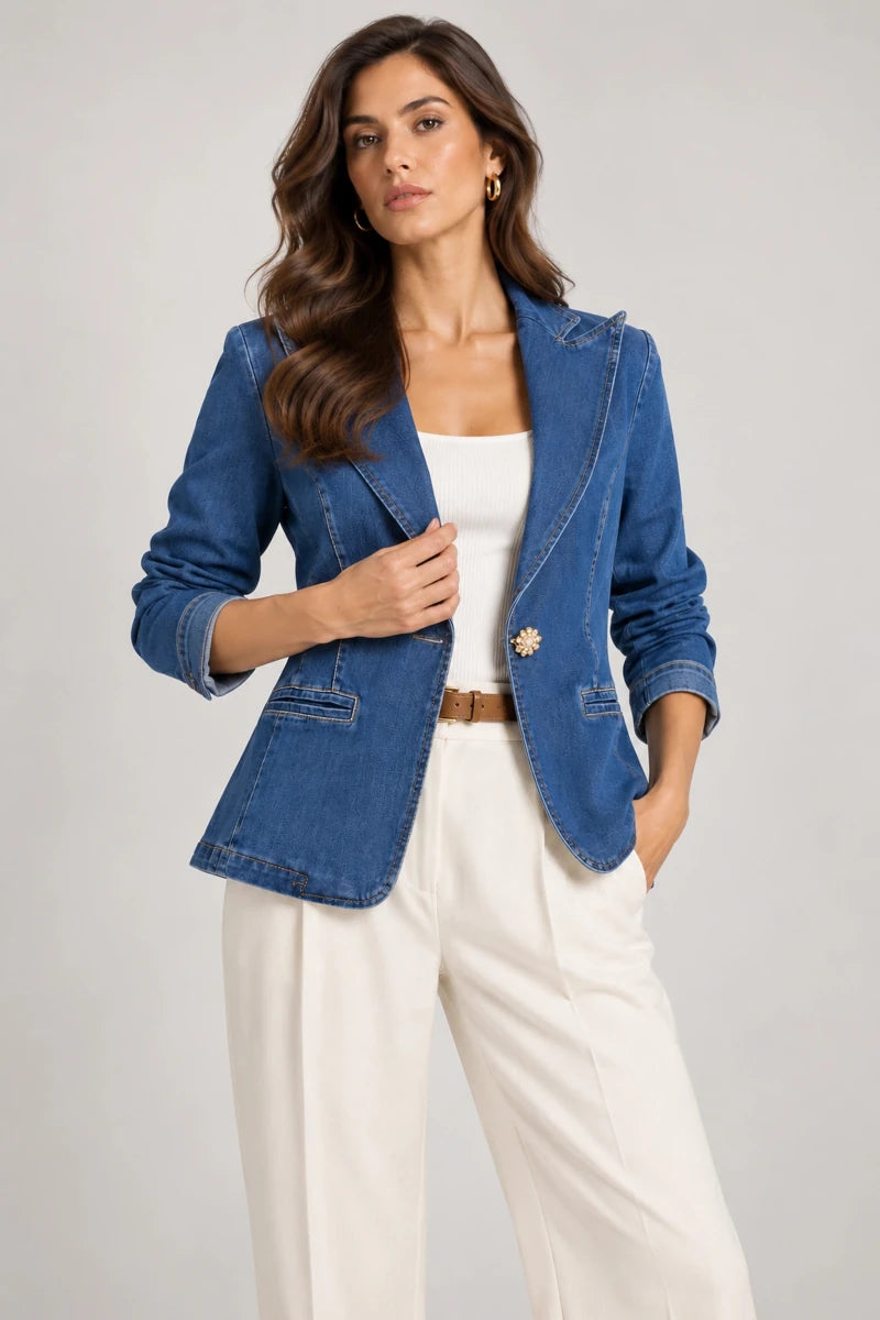 Italian-Made Buttonless Denim Jacket - Effortless Sophistication - ELLY