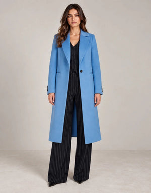 Italian Riviera Blue Long Coat - ELLY
