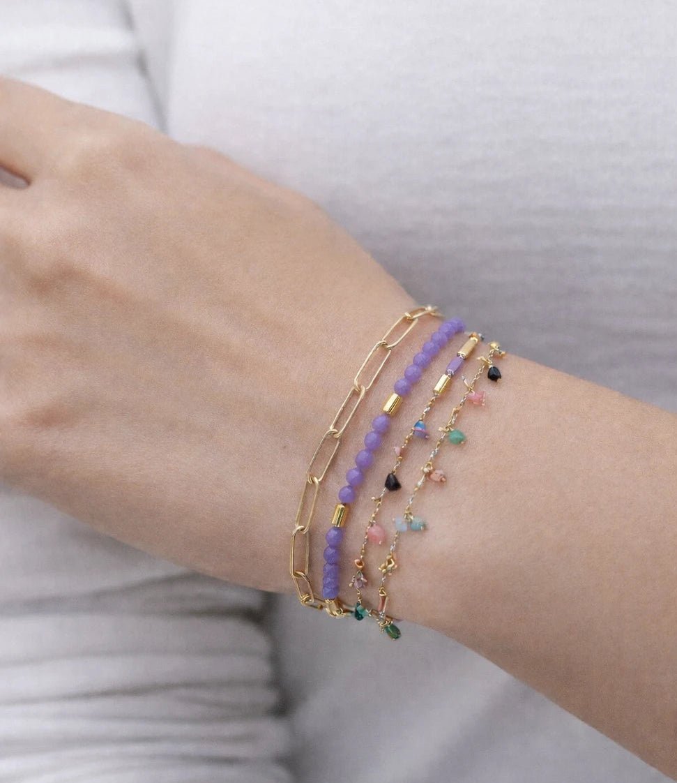 Jade Stone Layered Bracelet with Zircon Charms - ELLY