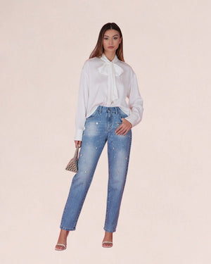 Jeans with Embellished Rhinestones – Denim Azzurro - ELLY