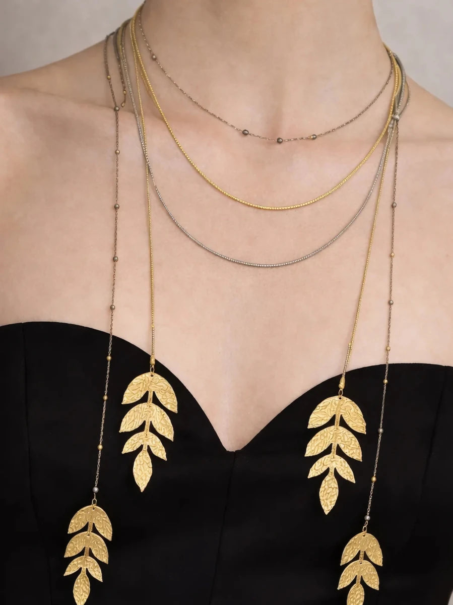 Leaf Pendant Layered Necklace – Black Rhodium & Gold - ELLY