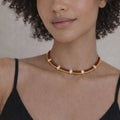 Leather Cord Choker with Gold Accents - ELLY
