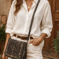 Leather Studded Crossbody Bag - ELLY