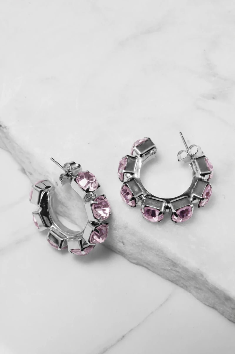 Light Rosa Crystal Hoop Earrings – Argento - ELLY
