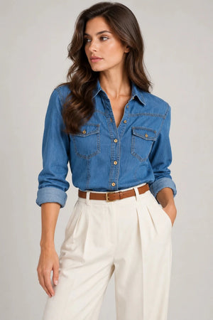 LuxeComfort Italian Denim Shirt - ELLY