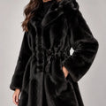 Luxora Plush Fur Italian Hooded Coat – Black - ELLY