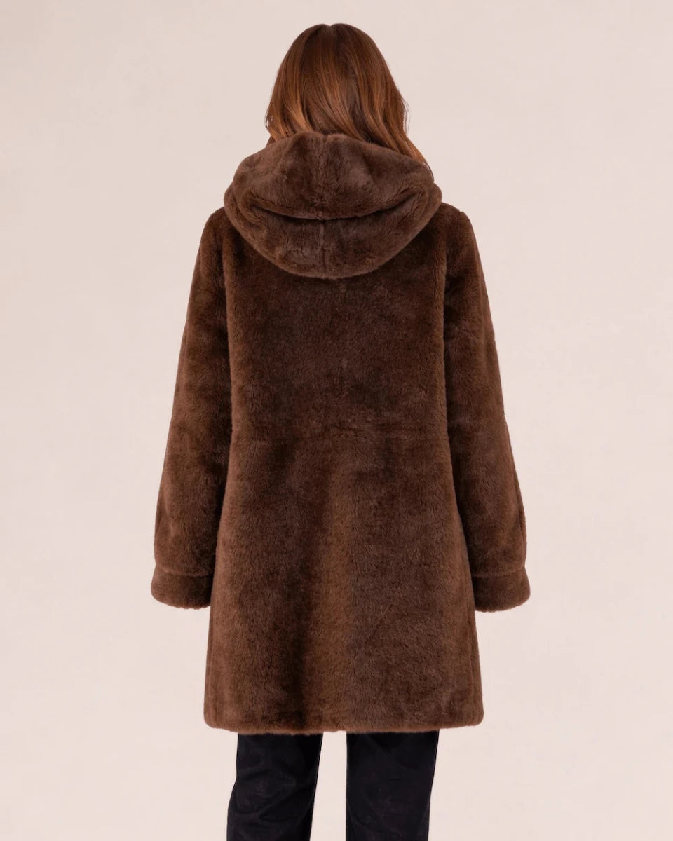Luxora Plush Fur Italian Hooded Coat – Moro Visone - ELLY