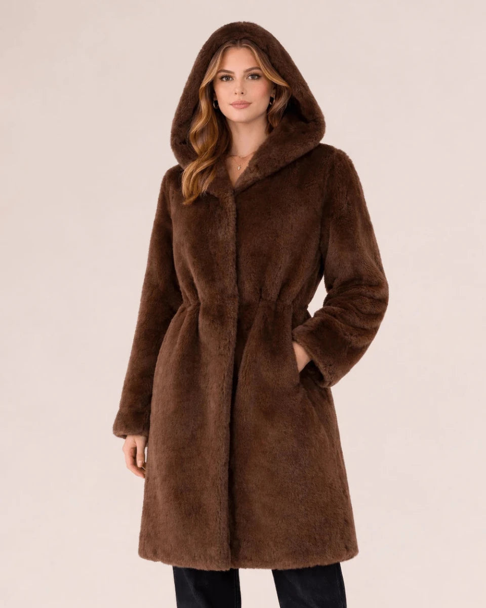 Luxora Plush Fur Italian Hooded Coat – Moro Visone - ELLY