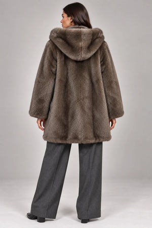 Luxora Plush Fur Italian Hooded Coat – Moro Visone - ELLY