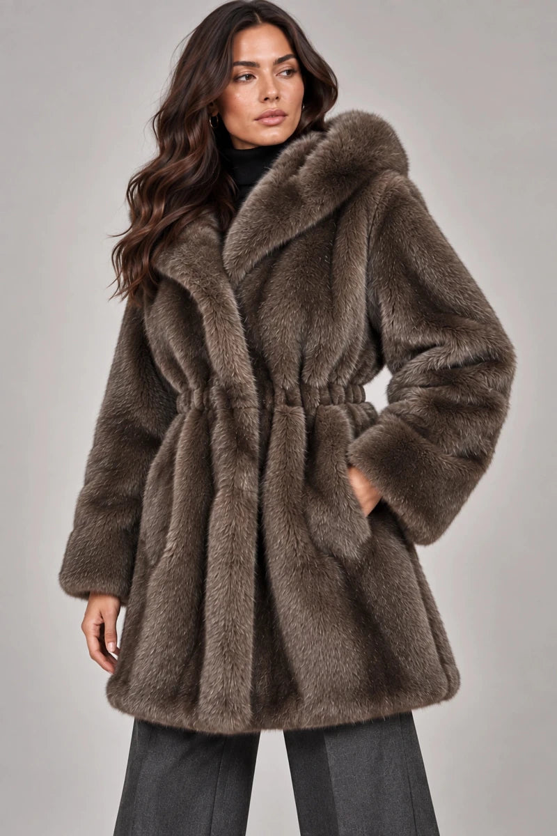 Luxora Plush Fur Italian Hooded Coat – Moro Visone - ELLY