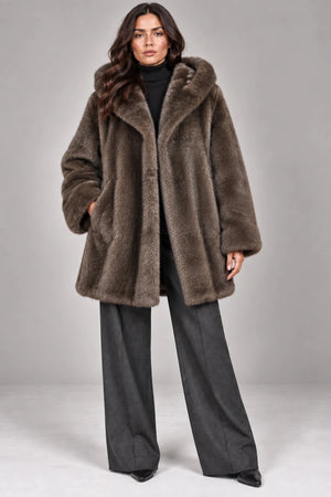 Luxora Plush Fur Italian Hooded Coat – Moro Visone - ELLY