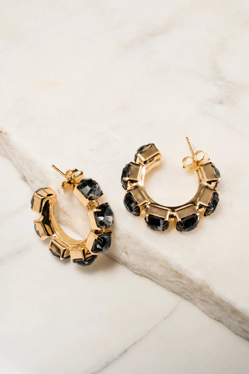 Midnight Noir Crystal Hoop Earrings - ELLY