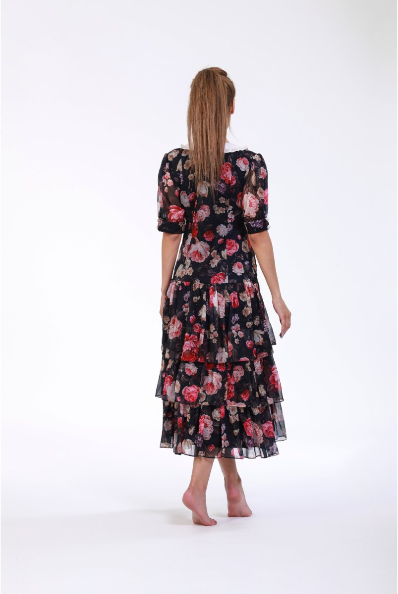 Modern Romance Floral Chiffon Midi Dress - ELLY