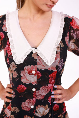 Modern Romance Floral Chiffon Midi Dress - ELLY