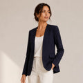 Navy Blue Open Front Linen Blazer - ELLY