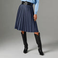 Navy Blue Pleated Double Waist Skirt - ELLY