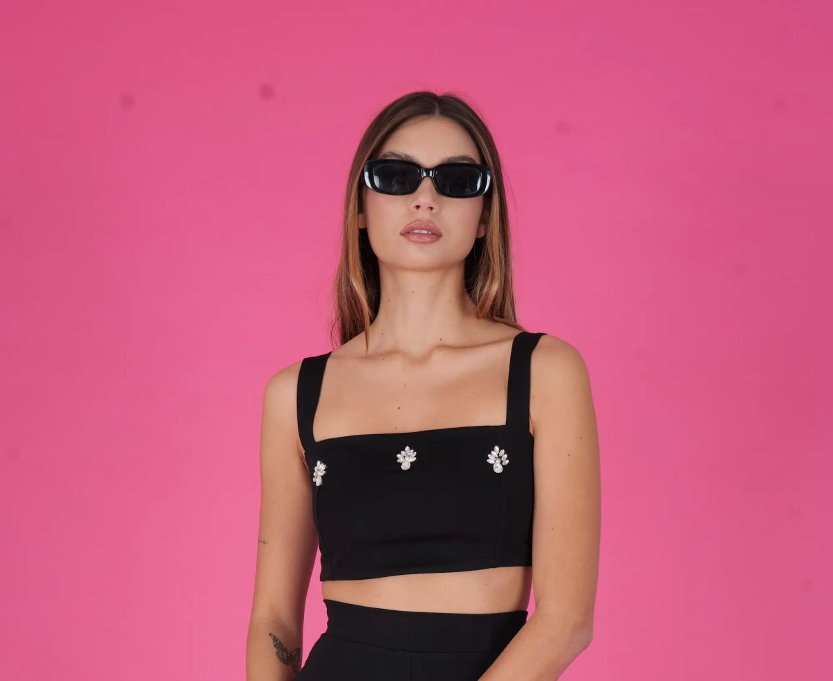 Nero Embellished Square - Neck Crop Top - ELLY