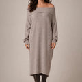 Off - Shoulder Ribbed Knit Midi Dress – Tortora - ELLY