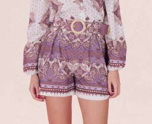 Ornate Belted High - Waist Shorts – Avorio e Lilla - ELLY