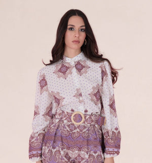Ornate Printed Long - Sleeve Shirt – Avorio e Lilla - ELLY