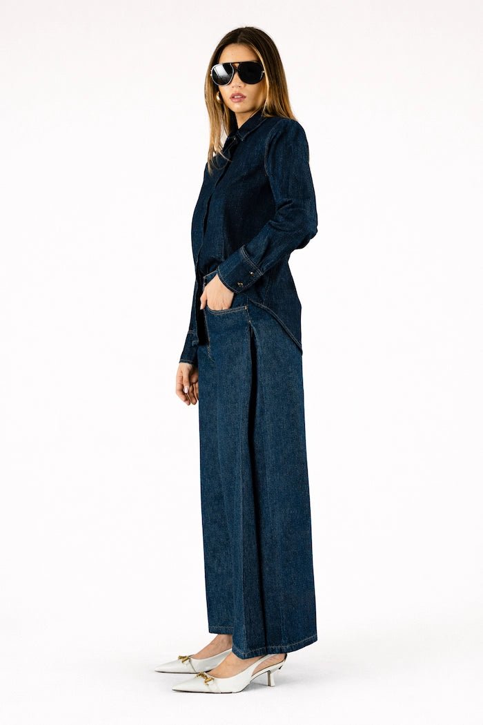 Pantaloni Gamba Larga in Denim - ELLY