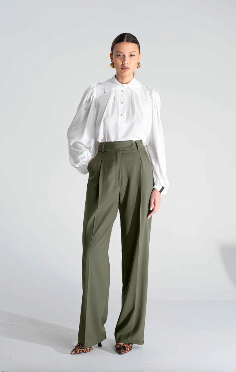 Pantaloni Pinces Gamba Verde - ELLY