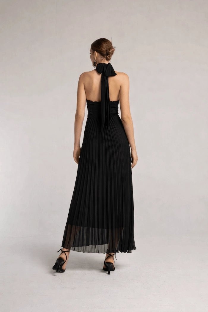 Pleated Halter Dress – Nero - ELLY