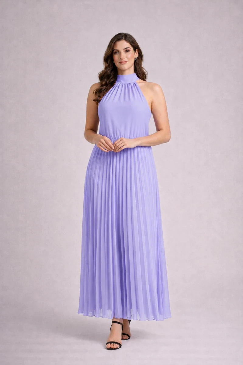 Pleated Halter Dress – Rosa - ELLY
