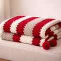 Pom - Pom Handmade Blanket – Red & Cream - ELLY