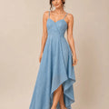 Powder Blue Asymmetric High - Low Dress - ELLY