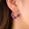 Purple Stone & Gold Hoop Earrings - ELLY