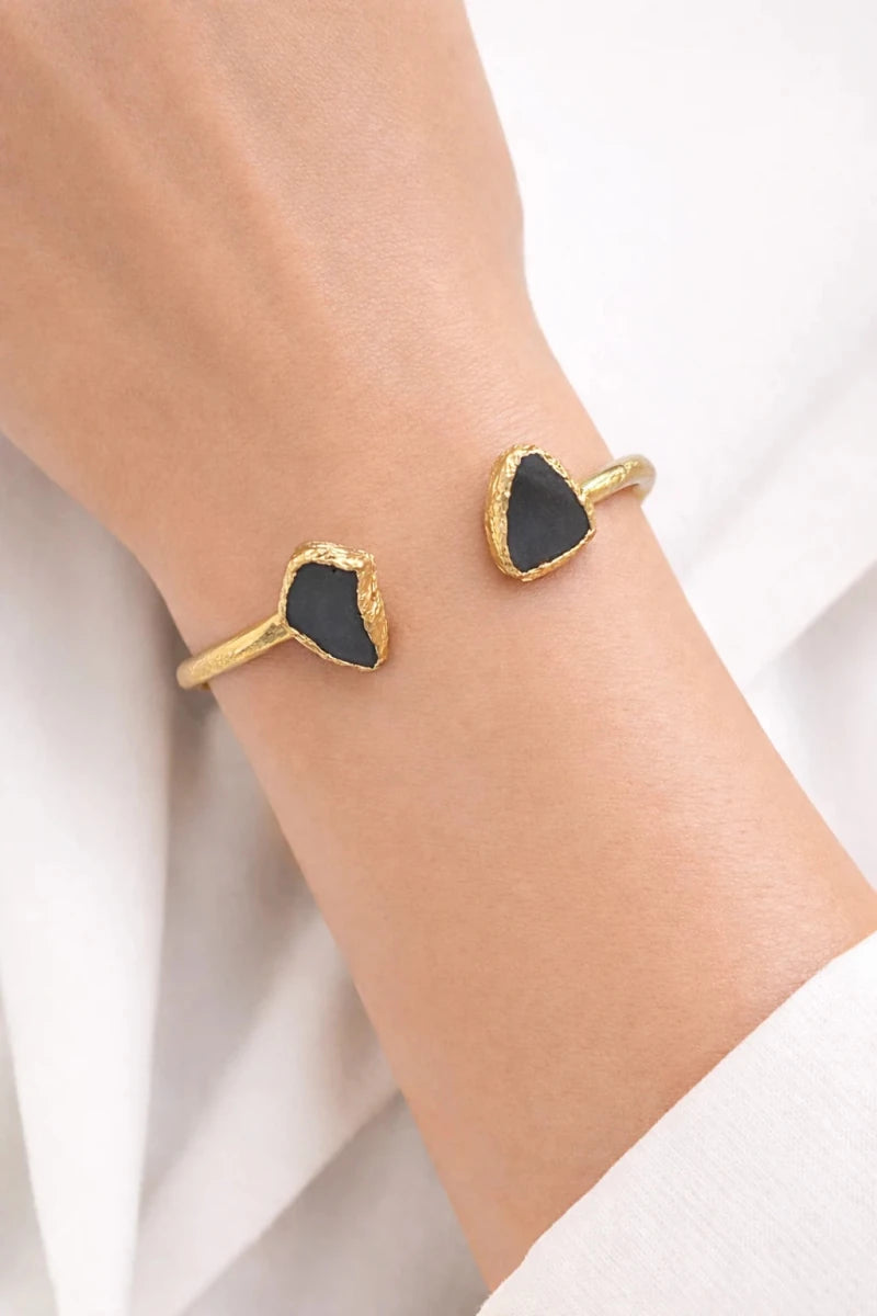 Raw Edge Agate Open Cuff Bracelet – Gold - ELLY