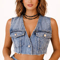 Raw Edge Denim Crop Vest - ELLY