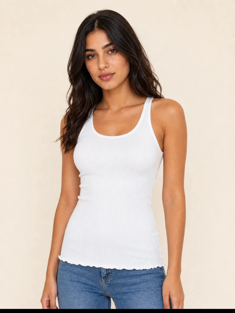 Ribbed Scalloped Tank Top – BIANCO - ELLY