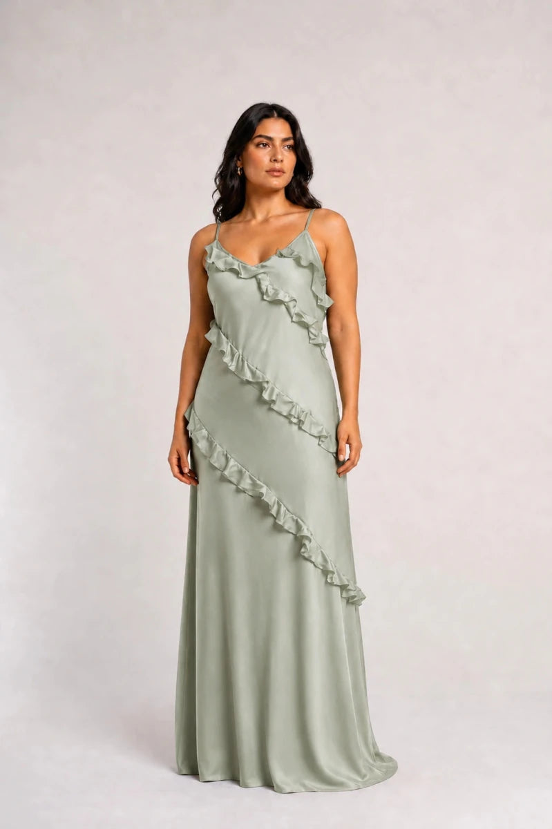 Ruffle Satin Gown – Salvia - ELLY