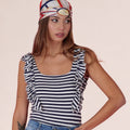 Ruffled Nautical Striped Top – Bianco e Blu - ELLY