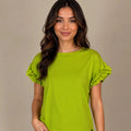 Ruffled Sleeve Top – Lime - ELLY