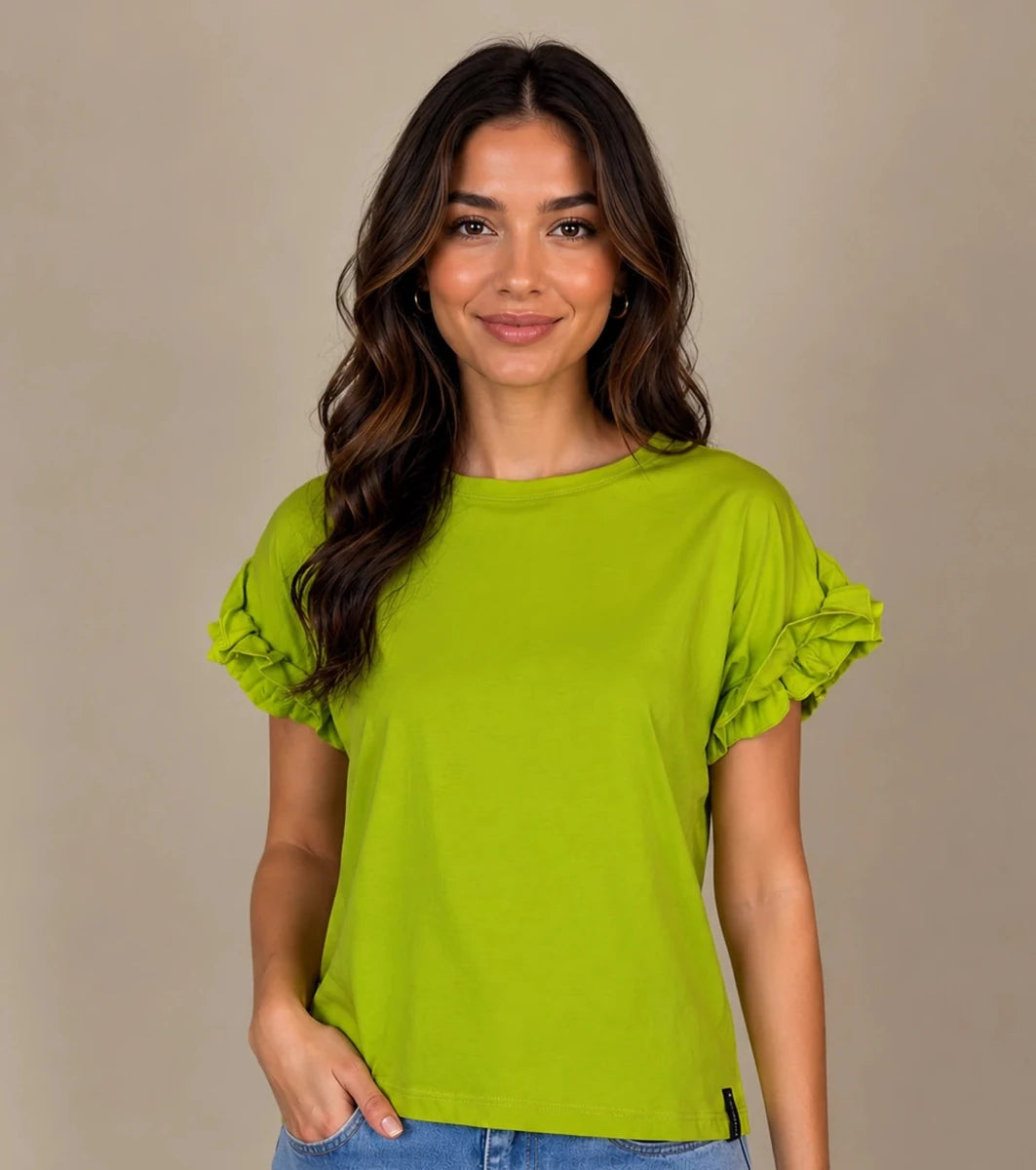 Ruffled Sleeve Top – Lime - ELLY