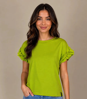 Ruffled Sleeve Top – Lime - ELLY