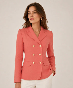 Salmon Double - Breasted Linen Blazer - ELLY
