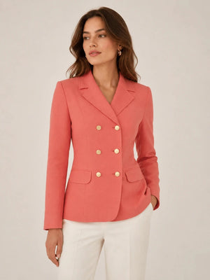 Salmon Double - Breasted Linen Blazer - ELLY