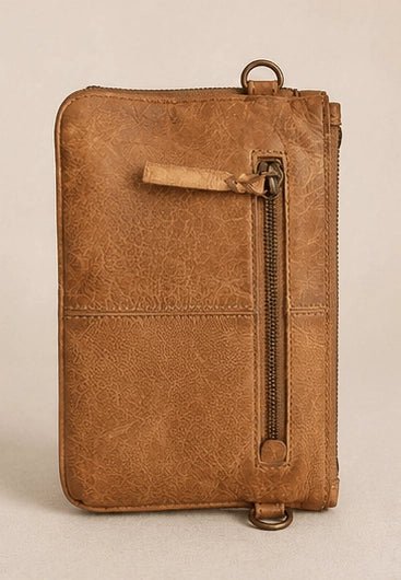 Sand Brown Floral Leather Clutch - ELLY