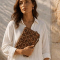 Sand Brown Floral Leather Clutch - ELLY