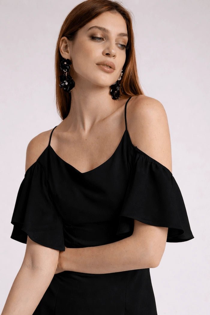 Satin Cold - Shoulder Siren Dress – Nero - ELLY