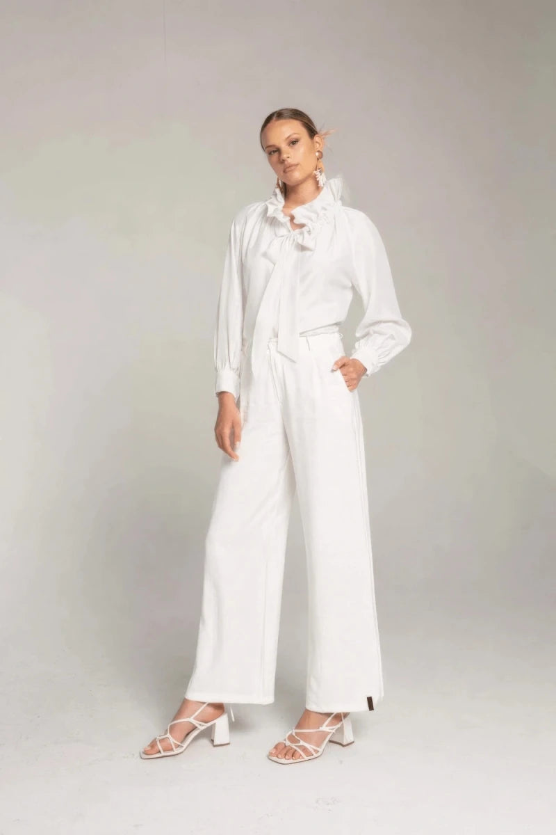 Satin Ruffled Neck Blouse - ELLY