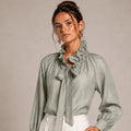 Satin Ruffled Neck Blouse - ELLY