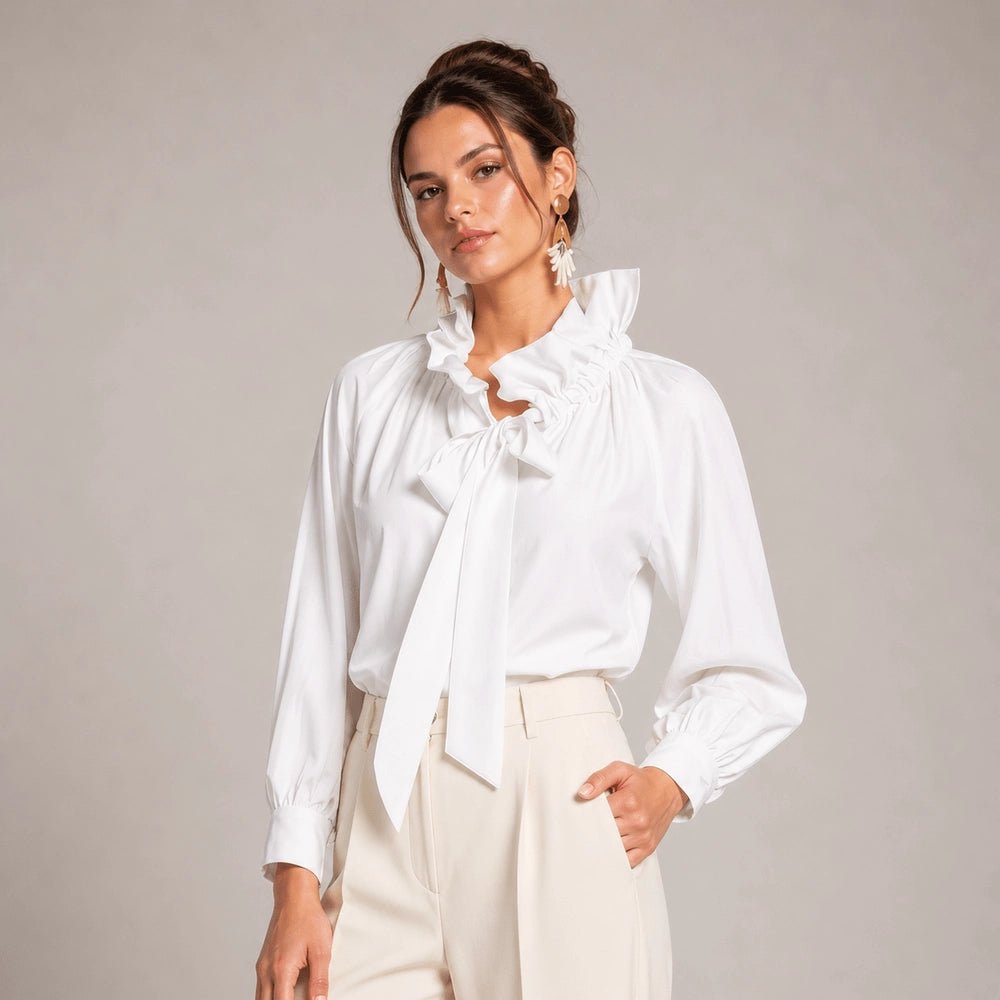 Satin Ruffled Neck Blouse - ELLY