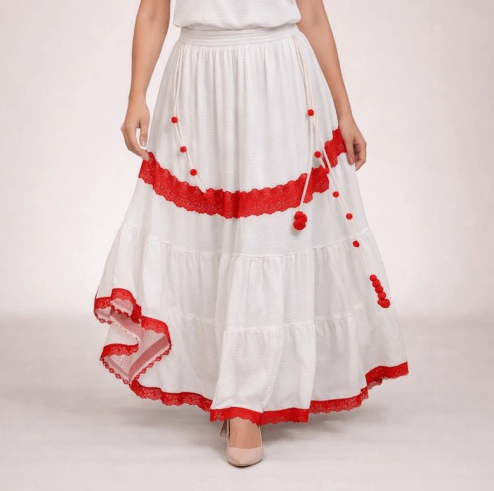 Serene Surplice Embroidered Maxi Skirt - ELLY